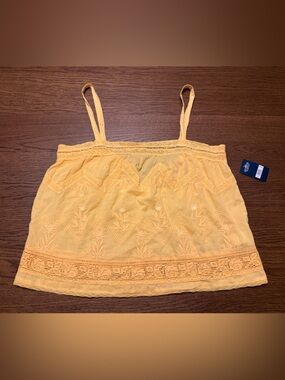 NWT Lucky Brand Embroidered Woven Tank Ochre Yellow